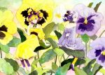  dress flower leaf multiple_girls nature nayuko original pansy personification plant traditional_media watercolor_(medium) 