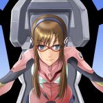  bodysuit brown_hair cockpit evangelion:_2.0_you_can_(not)_advance glasses hairband kaeru_(ka=l) long_hair makinami_mari_illustrious neon_genesis_evangelion plugsuit rebuild_of_evangelion smile solo twintails 