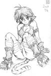  :3 animal_ears bandage breasts breath_of_fire_ii cat_ears facial_mark monochrome rinpoo_chuan short_hair sitting sketch tail 