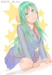  green_hair higurashi_no_naku_koro_ni long_hair ponytail ribbon school_uniform solo sonozaki_mion sonozaki_shion zenkou 