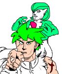  gardevoir green_hair jojo_no_kimyou_na_bouken kaos_(vamos_a_jugar) kuujou_joutarou mitsuru_(pokemon) parody pointing pokemon stand_(jojo) 