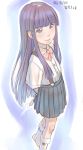  higurashi_no_naku_koro_ni long_hair purple_eyes purple_hair school_uniform syringe violet_eyes zenkou 