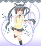  asaba_hiromu black_hair brown_eyes cat_ears k-on! long_hair musical_note nakano_azusa school_uniform solo sweater_vest twintails 