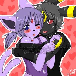  blush espeon hug pokemon umbreon 