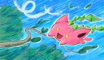  :d branch commentary_request falling_leaves happy hoppip illustration_room_nagi leaf no_humans open_mouth pokemon pokemon_(creature) smile solo tongue wind yellow_eyes 
