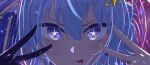  +_+ 1girl :p absurdres blue_eyes blue_hair blurry close-up closed_mouth commentary_request cosplay depth_of_field highres hololive hoshimachi_suisei hoshino_ai&#039;s_pose idol looking_at_viewer mizuki_hoshiyomi oshi_no_ko solo star-shaped_pupils star_(symbol) straight-on symbol-shaped_pupils tongue tongue_out virtual_youtuber 