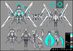  1girl aqua_eyes aqua_hair black_hair breasts cross-shaped_pupils cyborg full_body hair_ornament halo joints long_hair mechanical_parts mechanical_wings medium_breasts multicolored_hair multiple_views official_art oileu_athena_series phantasy_star phantasy_star_online_2 phantasy_star_online_2_new_genesis reference_sheet robot_joints second-party_source solo symbol-shaped_pupils turnaround very_long_hair waraibito wings 