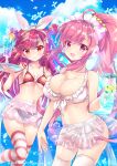 1girl 2girl beatmania red_bikini red_eyes redhead umegiri_ameto