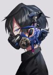  1boy absurdres animal_ears artist_request barcode black_hair blue_eyes character_request collared_shirt earpiece fake_animal_ears from_side grey_background highres looking_at_viewer mask nijisanji profile respirator shirt solo virtual_youtuber voltaction 