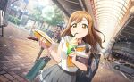 brown_eyes brown_hair dress drinking_straw_in_mouth kunikida_hanamaru long_hair love_live!_school_idol_festival_2 love_live!_sunshine!! official_art smile