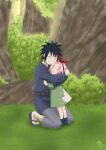 1boy 1girl black_hair female haruno_sakura hug male naruto naruto_(series) naruto_shippuuden pink_hair uchiha_madara