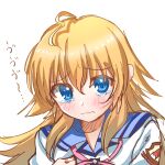  1girl angel_beats! blonde_hair blue_eyes blue_sailor_collar blush close-up closed_mouth commentary_request eyes_visible_through_hair frown furrowed_brow hair_between_eyes highres long_hair looking_at_viewer sad sailor_collar sekine_shiori shinda_sekai_sensen_uniform shirt simple_background sketch solo sound_effects spiky_hair tears upturned_eyes white_background white_shirt wilted_ahoge zuzuhashi 