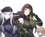 assault_rifle beret blunt_bangs breasts brown_eyes brown_hair call_of_duty call_of_duty:_mobile check_commentary chibi chibi_inset closed_mouth commentary commentary_request cosplay dusk_(call_of_duty:_mobile) facial_mark german_flag girls_frontline gloves goggles goggles_around_neck green_eyes green_hair grey_hair grey_tank_top gun hair_ornament hat highres hk416_(girls&#039;_frontline) hk416_(girls&#039;_frontline)_(cosplay) holding holding_gun holding_weapon jacket kestrel_(call_of_duty:_mobile) long_hair long_sleeves looking_at_viewer m4a1_(girls&#039;_frontline) m4a1_(girls&#039;_frontline)_(cosplay) m4a1_(mod3)_(girls&#039;_frontline) mask multicolored_hair multiple_girls narchiart open_collar particle_cannon_case patrol_cap ponytail rifle simple_background skull_mask streaked_hair tank_top teardrop teardrop_facial_mark teardrop_tattoo urban_tracker_(call_of_duty:_mobile) very_long_hair weapon white_background 