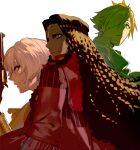  3boys billy_the_kid_(fate) black_hair blonde_hair blue_eyes braid cloak coat dark-skinned_male dark_skin fate/grand_order fate_(series) geronimo_(fate) geronimo_(third_ascension)_(fate) green_cloak green_eyes gun hair_over_one_eye highres holding holding_gun holding_weapon long_hair male_focus multiple_boys multiple_braids orange_hair pako_(pakosun) red_coat revolver robin_hood_(fate) weapon white_background 