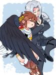  2boys ahoge angel black_wings brown_hair closed_eyes commentary crossed_arms final_fantasy final_fantasy_vii grey_hair jigglypuff kid_icarus kid_icarus_uprising laurel_crown male_focus moechar0426 multiple_boys musical_note pit_(kid_icarus) pokemon pokemon_(creature) sephiroth signature sleeping super_smash_bros. symbol-only_commentary white_wings wings zzz 