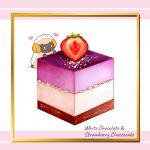  0_0 animal border cheesecake chibi chibi_inset commentary_request cross-section dessert english_text food food_focus food_name heart no_humans original sheep_(yuki00yo) simple_background white_background white_eyes yellow_border yuki00yo 