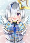  1girl amane_kanata amane_kanata_(1st_costume) angel angel_wings halo highres hololive multicolored_hair otk0u6 star_halo violet_eyes virtual_youtuber wings 