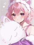  1girl :t animal_ears bare_shoulders cat_ears closed_mouth hairband intkrgr_anm niconico nqrse nqrse_no_neko pink_eyes pink_hair pink_shirt shirt solo stuffed_animal stuffed_cat stuffed_toy utaite 