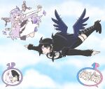  5girls animal_ears artist_request black_hair dog_ears flying fuwawa_abyssgard highres holoadvent hololive hololive_english koseki_bijou low_wings mococo_abyssgard multicolored_hair multiple_girls nerissa_ravencroft wings 