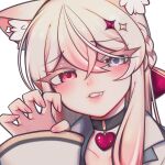  1girl animal_ear_fluff animal_ears blonde_hair cat_ears cat_girl choker claw_pose fang grey_eyes heart heart_choker heterochromia lee_jooin long_hair looking_at_viewer multicolored_hair myeong7m red_eyes streaked_hair v-lup virtual_youtuber white_hair 