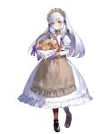  1girl alternate_costume amagasa_yun apron basket braid cookie dress fire_emblem fire_emblem:_three_houses fire_emblem_heroes food frills full_body hair_ornament highres long_skirt long_sleeves lysithea_von_ordelia maid maid_headdress non-web_source official_art pantyhose puffy_sleeves red_eyes shoes skirt solo transparent_background twin_braids wrist_cuffs 