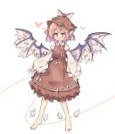  1girl animal_ears barefoot bird_ears bird_wings blush_stickers brown_dress brown_headwear dress feathered_wings fingernails frilled_dress frilled_sleeves frills full_body hat heart highres long_fingernails long_sleeves mystia_lorelei open_mouth pink_eyes pink_hair primsla sharp_fingernails short_hair simple_background sleeve_garter smile solo touhou white_background white_wings wide_sleeves winged_hat wings 