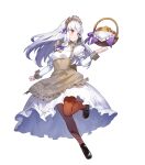  1girl alternate_costume amagasa_yun apron basket braid cookie dress fire_emblem fire_emblem:_three_houses fire_emblem_heroes food frills full_body hair_ornament highres long_skirt long_sleeves lysithea_von_ordelia maid maid_headdress non-web_source official_art pantyhose puffy_sleeves red_eyes shoes skirt solo transparent_background twin_braids wrist_cuffs 