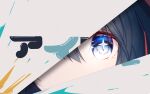  +_+ 1girl alternate_hair_color black_hair blue_eyes chinese_commentary close-up commentary_request fan_(ariku) hatsune_miku highres idol_(yoasobi) no_nose oshi_no_ko parody solo translation_request vocaloid 