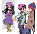  1boy 1girl animification beanie black_hair brown_coat child coat commentary commentary_request couple female_child hat hetero highres juvenile long_hair looking_at_another male_child s90jiiqo2xf0fk5 south_park stan_marsh tears teasing tomboy wendy_testaburger young 