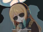  1girl absurdres blonde_hair blue_eyes blue_hair breasts gradient_hair headset highres indie_virtual_youtuber long_hair looking_at_viewer meme mishiado multicolored_hair non-web_source open_mouth solo sunglasses today_is_friday_in_california_(meme) zeta_(vtuber) 