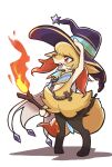  1girl adjusting_clothes adjusting_headwear animal_ear_fluff animal_ears animal_feet animal_nose arm_at_side black_fur blonde_hair braixen cape clothed_pokemon commentary_request commission ditto fire flat_chest fox_ears fox_girl fox_tail full_body furry furry_female gem hat highres holding holding_stick large_hat looking_to_the_side multicolored_fur neck_fur nikkado open_mouth pigeon-toed pokemon pokemon_(creature) purple_gemstone purple_headwear red_eyes rope short_hair sidelocks skeb_commission snout solo_focus standing star_(symbol) stick tail tears teeth wavy_eyes white_cape white_fur wide-eyed witch_hat yellow_fur 