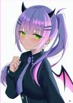  1girl 3ki9709 absurdres bat_wings demon_horns green_eyes highres holoforce hololive horns multicolored_hair purple_hair tokoyami_towa tokoyami_towa_(4th_costume) virtual_youtuber wings 