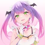  1girl amct_(candyca03092112) gloves green_eyes highres hololive multicolored_hair piercing purple_hair tokoyami_towa virtual_youtuber 