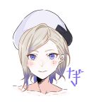  1girl beret black_headwear blonde_hair blue_eyes blue_hair close-up cropped_shoulders gradient_hair hat jean_bart_(kancolle) kantai_collection looking_at_viewer mole mole_under_eye multicolored_hair nagisa_nagi portrait short_hair solo two-tone_headwear white_background white_headwear 