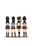  4girls absurdres ayanami_(kancolle) black_hair black_socks blue_sailor_collar blue_skirt braid brown_hair brown_sailor_collar brown_skirt from_behind full_body hair_over_shoulder highres isonami_(kancolle) kantai_collection long_hair low_twintails mocchi_(mocchichani) multiple_girls pleated_skirt ponytail sailor_collar school_uniform serafuku shikinami_(kancolle) short_hair side_ponytail simple_background skirt socks standing twin_braids twintails uranami_(kancolle) white_background 