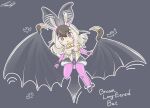  1girl animal_ears bat_(animal) bat_ears bat_girl bat_wings brown_eyes brown_hair brown_long-eared_bat_(kemono_friends) cherushi_2 elbow_gloves extra_ears gloves grey_background grey_hair kemono_friends kemono_friends_v_project leotard long_hair looking_at_viewer microphone pantyhose shoes simple_background skirt solo virtual_youtuber wings 