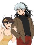 1boy 1girl brown_hair cleavage couple female male mao_(mao) mao_(takahashi_rumiko) nanoka_kiba