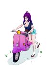  1girl absurdres black_hair breasts glasses green_eyes highres josep_moore large_breasts motor_vehicle non-web_source original shorts thigh-highs thighs 