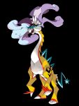  animal_focus black_background claws commentary_request full_body legs_up open_mouth pokemon raging_bolt ramune_gohan simple_background standing teeth tusks violet_eyes 