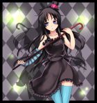  1girl akiyama_mio black_hair blue_eyes cane don&#039;t_say_&quot;lazy&quot; don&#039;t_say_lazy dress fingerless_gloves gloves hat k-on! koori_yousei long_hair mini_top_hat solo thigh-highs thighhighs top_hat 