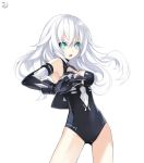  aqua_eyes armor armpits bare_shoulders black_heart bodysuit breasts choujigen_game_neptune claws cleavage cleavage_cutout elbow_gloves face gloves idea_factory long_hair noire open_mouth solo tsunako watermark white_hair 