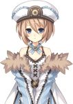  bare_shoulders blanc blue_eyes brown_hair choujigen_game_neptune face hat idea_factory ribbon short_hair solo transparent_background tsunako white_heart 