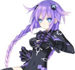  black_legwear blue_eyes bodysuit braid choujigen_game_neptune claws face frown hair_ornament idea_factory long_hair neptune_(choujigen_game_neptune) purple_hair purple_heart solo thighhighs transparent_background tsunako twin_braids very_long_hair 