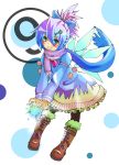  ? artist_request bad_id blue_eyes blue_hair boots bow cirno coat food fruit hair_bow hair_ornament hairclip highres kittsun pantyhose scarf short_hair solo touhou watermelon wings ⑨ 
