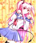  ahoge angel_beats! belt cat_pose choker cross demon_tail demon_wings long_hair pink_eyes pink_hair school_uniform short_twintails skirt smile solo tail thigh_strap twintails wings yui_(angel_beats!) 