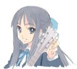  1girl akiyama_mio black_eyes black_hair bust guitar instrument k-on! long_hair matsumoto_noriyuki school_uniform sketch solo 