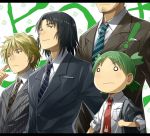  1girl black_hair bunny clover formal green_hair jumbo koiwai_yotsuba mr_koiwai necktie o_o ryou_(kimagure) suit yanda yotsubato! 