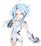  ahoge androgynous armor armpits blanc blue_hair bodysuit choujigen_game_neptune claws elbow_gloves face flat_chest gauntlets gloves idea_factory long_hair open_mouth pink_eyes solo transparent_background tsunako white_heart 