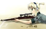  blonde_hair green_eyes gun iris_(material_sniper) material_sniper ponytail weapon 