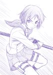  ga-rei_zero misnon_the_great monochrome purple short_hair simple_background sword tsuchimiya_kagura weapon white_background 